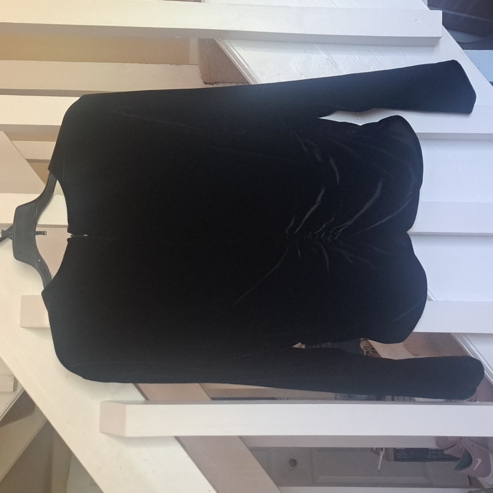 Veronica Beard Pelona Black Stretch Velvet Ruched Long Sleeve VNeck Top 12 EUC - Picture 5 of 7
